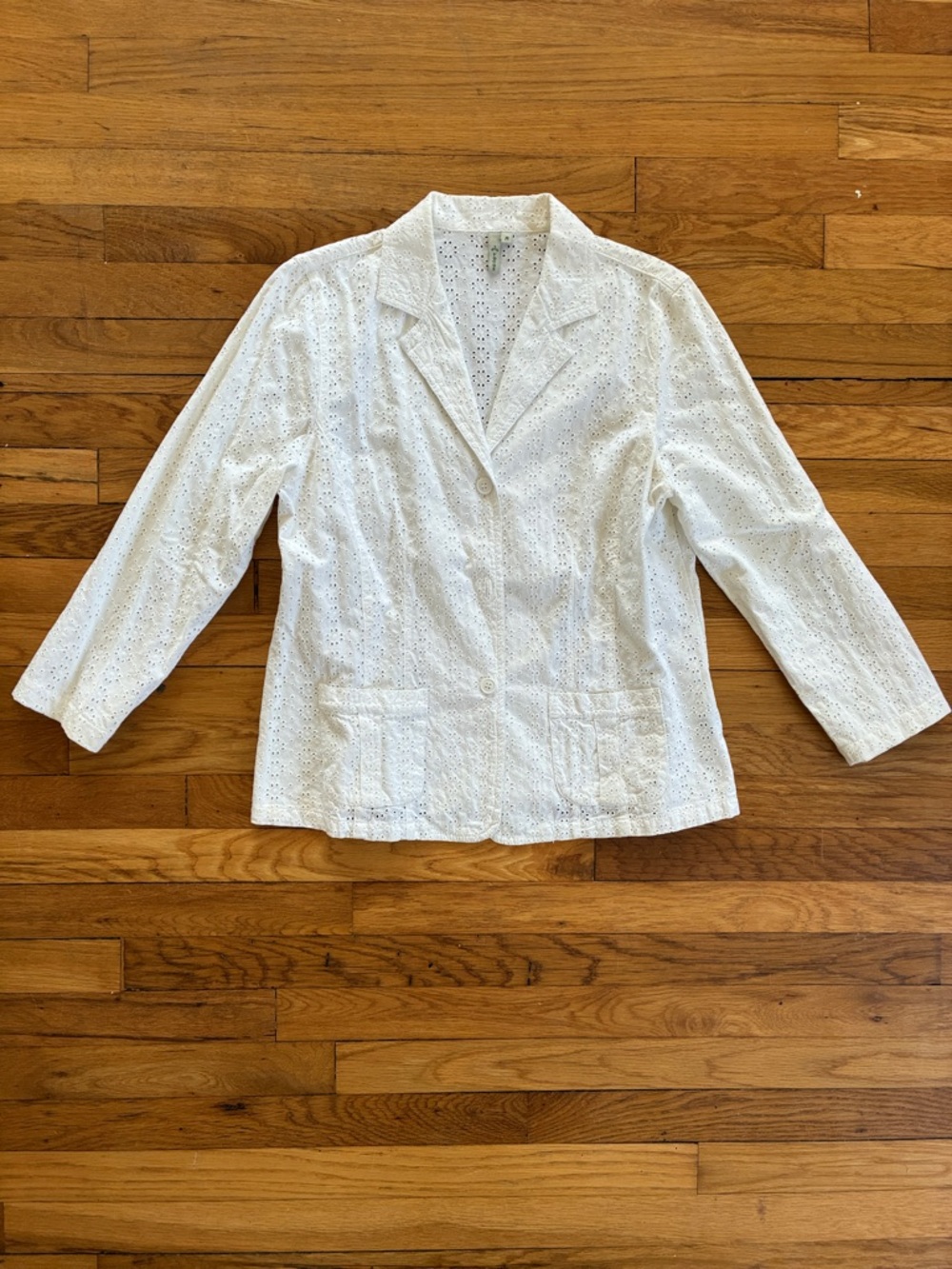 Vintage Eyelet Blazer Medium White Cotton Unlined Cottagecore Boho Bridal Chic